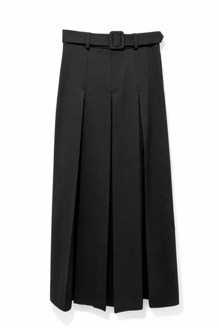 BLACK PLEATED MIDI SKIRT WITH BELT