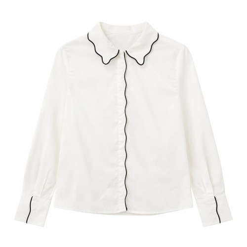 WHITE COTTON BLOUSE NAVY TRIM