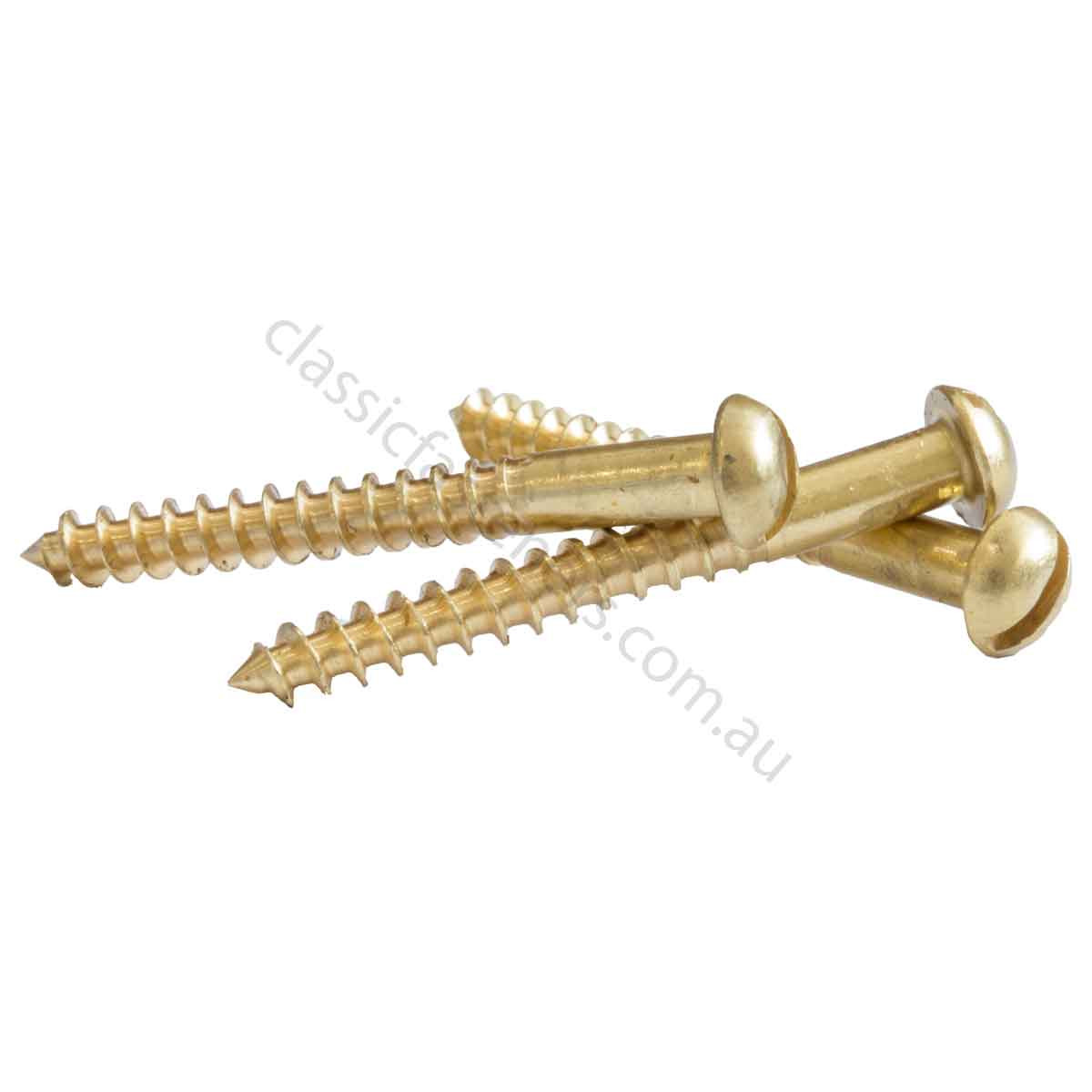 8G x 1 1/4 Round HD Slot Brass Wood Screw 