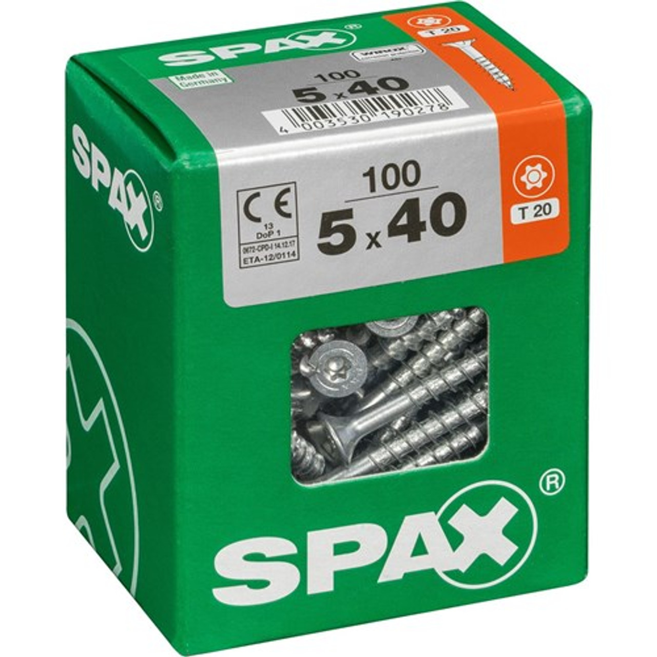 SPAX Countersunk 5 x 40mm WIROX Qty 100 - Partial Thread