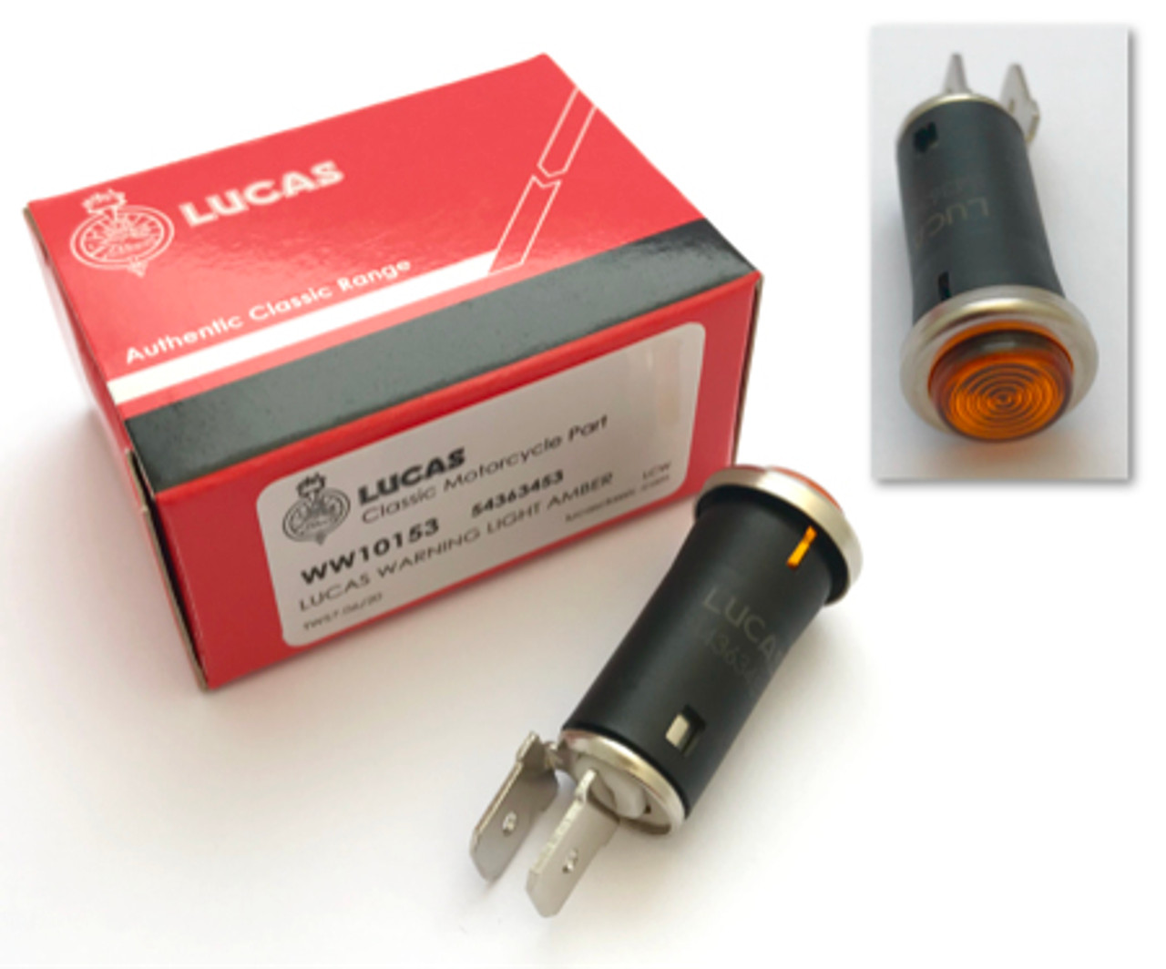 Genuine Lucas Headlamp warning light, Amber Round Type (54363453)