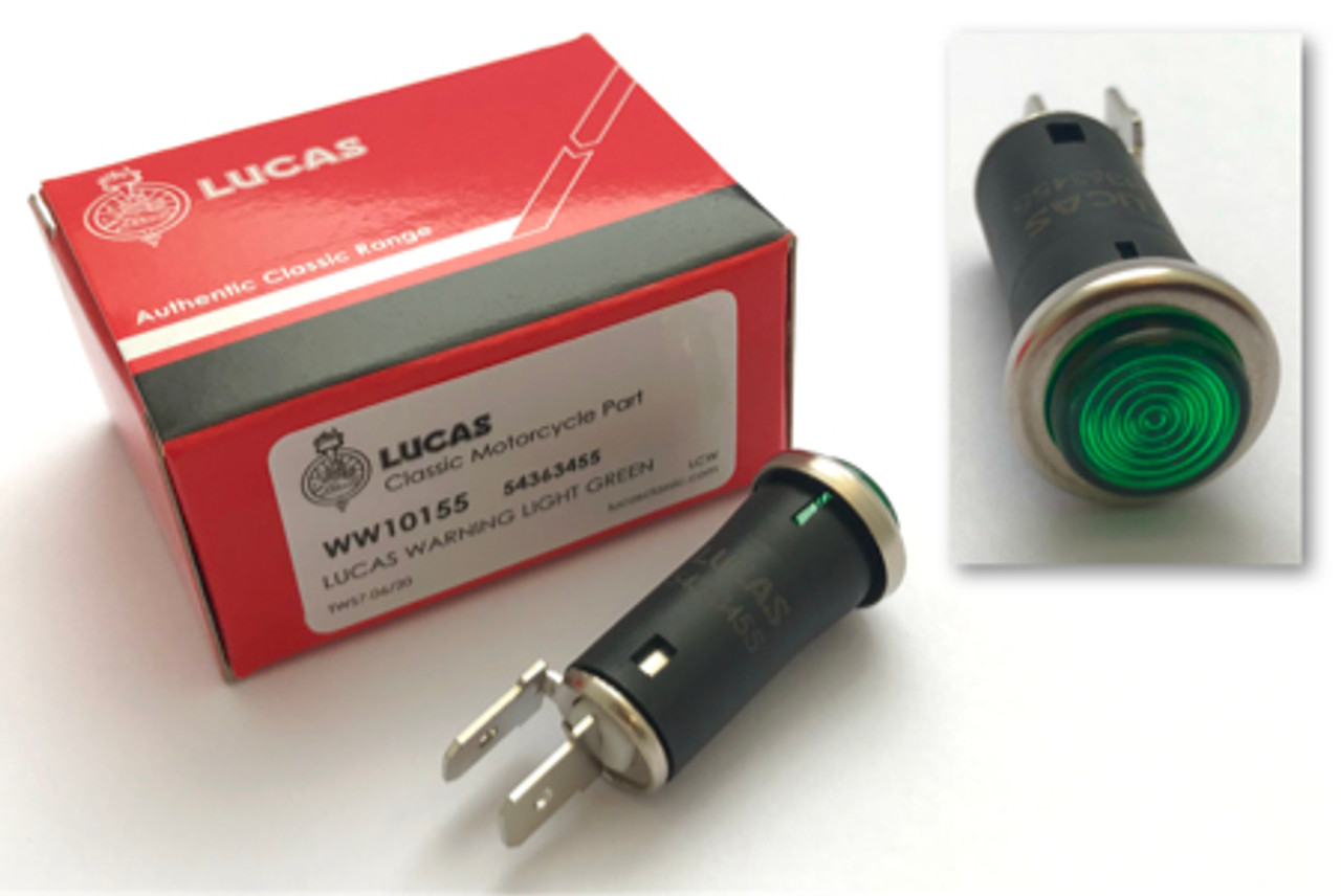 Genuine Lucas Headlamp warning light, Green Round Type (54363455) 