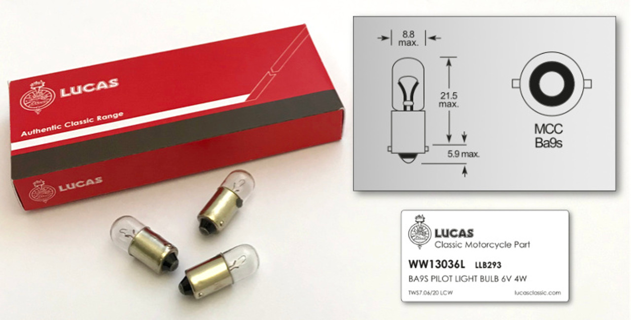 Genuine Lucas Bulb 6V 4W BA9s (LLB293T)