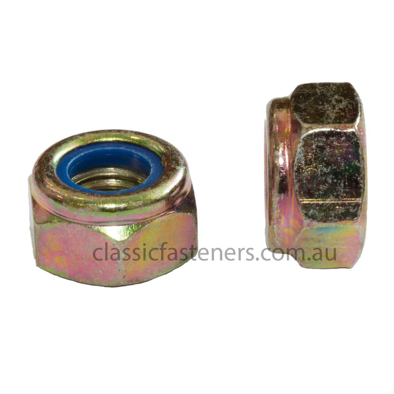 M12-1.25mm EXTRA FINE Nylon Insert Lock Nut Class 8 Yellow Zinc DIN985 (Thin) 