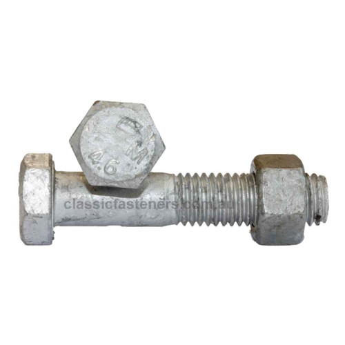 M12 x 75mm HDG Bolt Class 4.6 with Nut