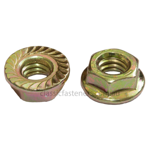 M6 (1.00) Serrated Flange Nut Yellow Zinc Class 8