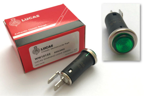 Genuine Lucas Headlamp warning light, Green Round Type (54363455) 