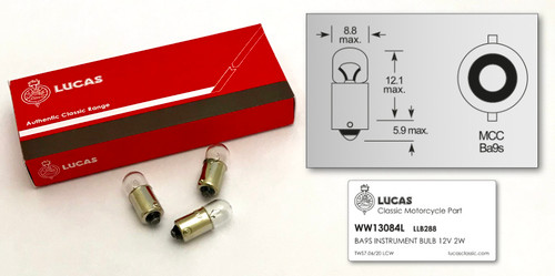 Genuine Lucas Bulb 12V 2W BA9s (LLB288)