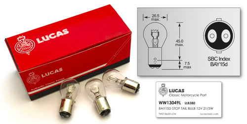 Genuine Lucas Bulb 12V 21/5W BAY15d (LLB380T)