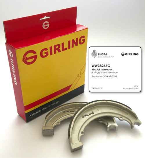 Genuine Girling Brake shoes for BSA A/B/M Group 8" Single Sided models (1949-63)