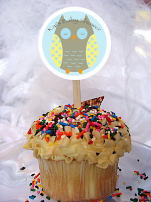 Owl Baby Shower Personalized Cupcake Toppers