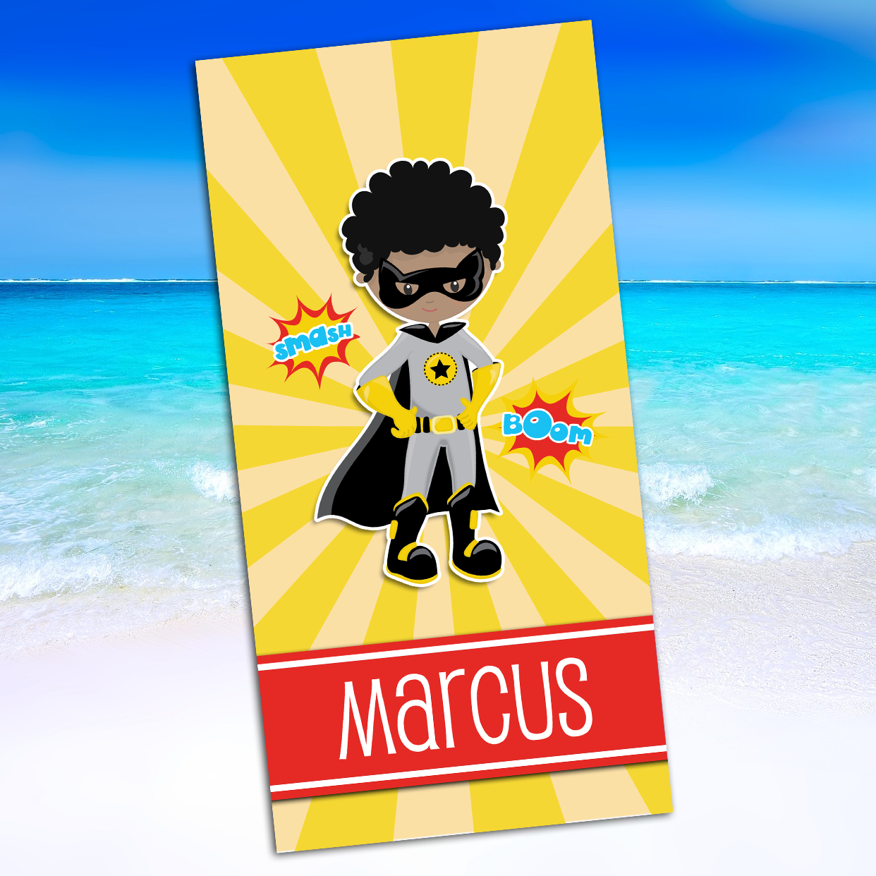 Superhero Boy Design Personalized Beach Towel