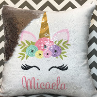 Unicorn Design Flip Sequin Pillow