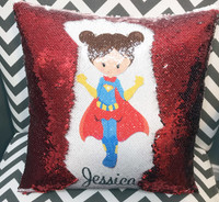 Personalized Superhero Girl Design Flip Sequin Pillow Personalized Superhero Girl Design Flip Sequin Pillow