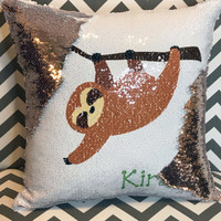 Magical Sleepy Sloth Design Flip Sequin Pillow
