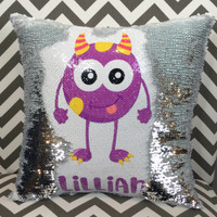 Cute and Friendly Personalized Monster Sequin Pillow Cute and Friendly Personalized Monster Sequin Pillow
