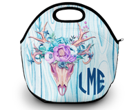 Boho Skull & Flowers Monogram Lunch Tote - Wood Background Boho Skull & Flowers Monogram Lunch Tote - Wood Background