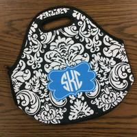 Damask Pattern Monogram Reusable Lunch Tote Damask Pattern Monogram Reusable Lunch Tote