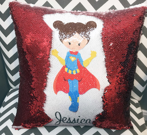 Personalized Superhero Girl Design Flip Sequin Pillow
