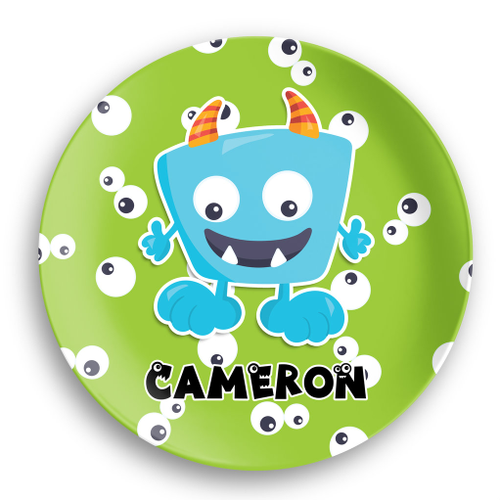Cute Little Monster Personalized Plate with Eyeball Background