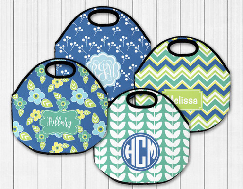 Blue & Green Spring Garden Lunch Tote