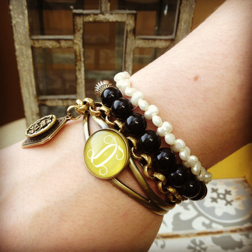 Monogram Adjustable Cuff Bracelet in Antique Bronze