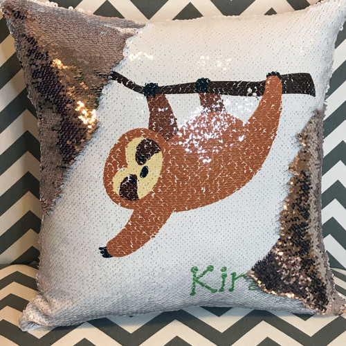sloth sequin pillow
