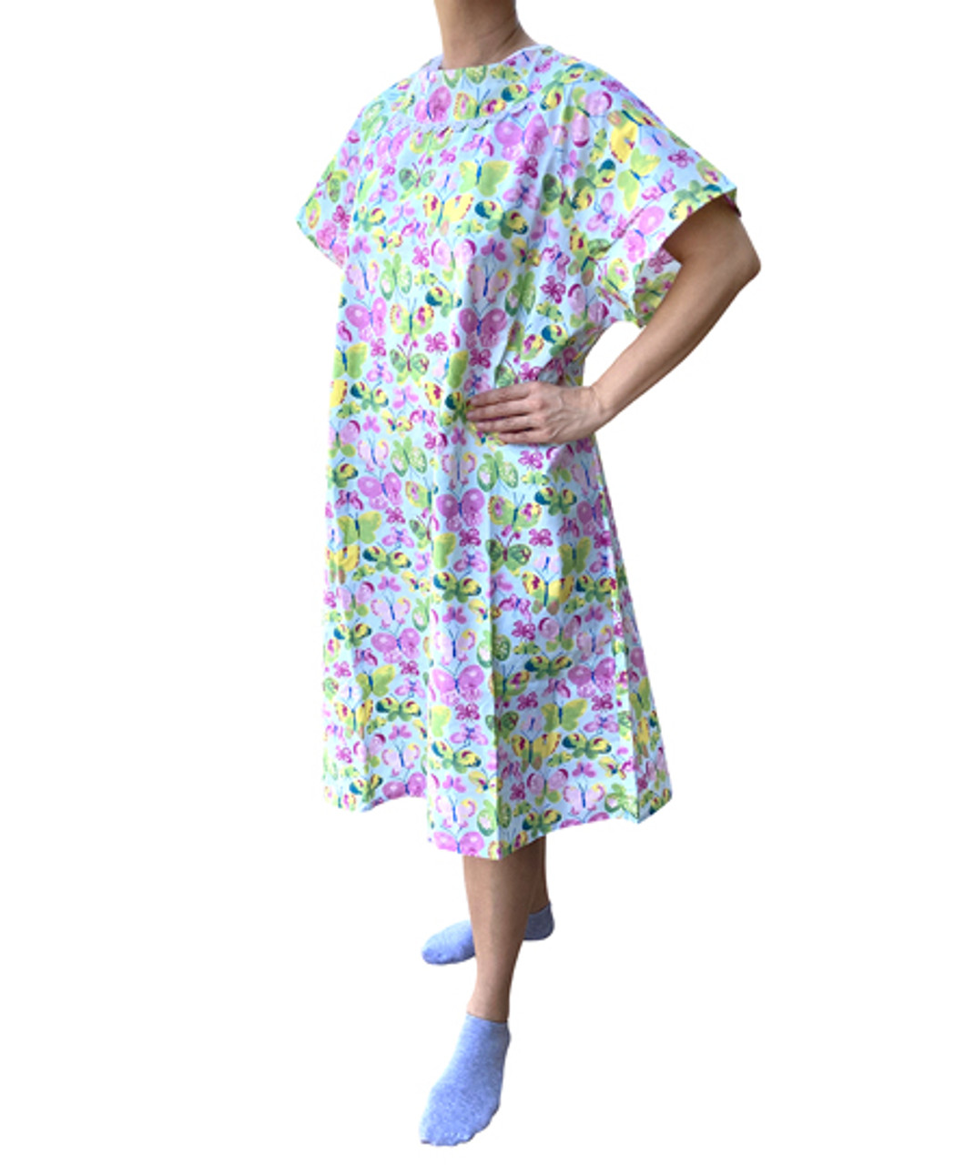 Front View of Butterfly Design Ladies Hospital Gown