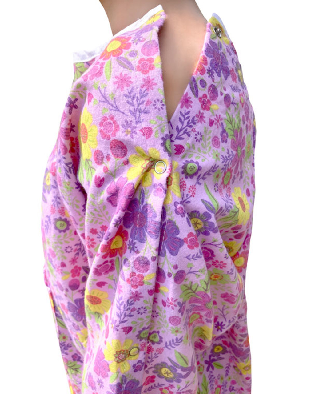 Shoulder Snaps on a Pink 100% Cotton Women's Patient Gown