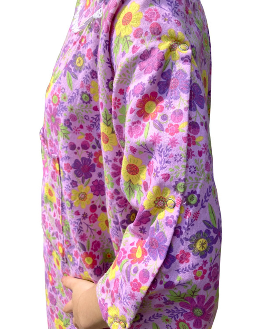 Shoulder Snaps on a Pink 100% Cotton Women's Patient Gown