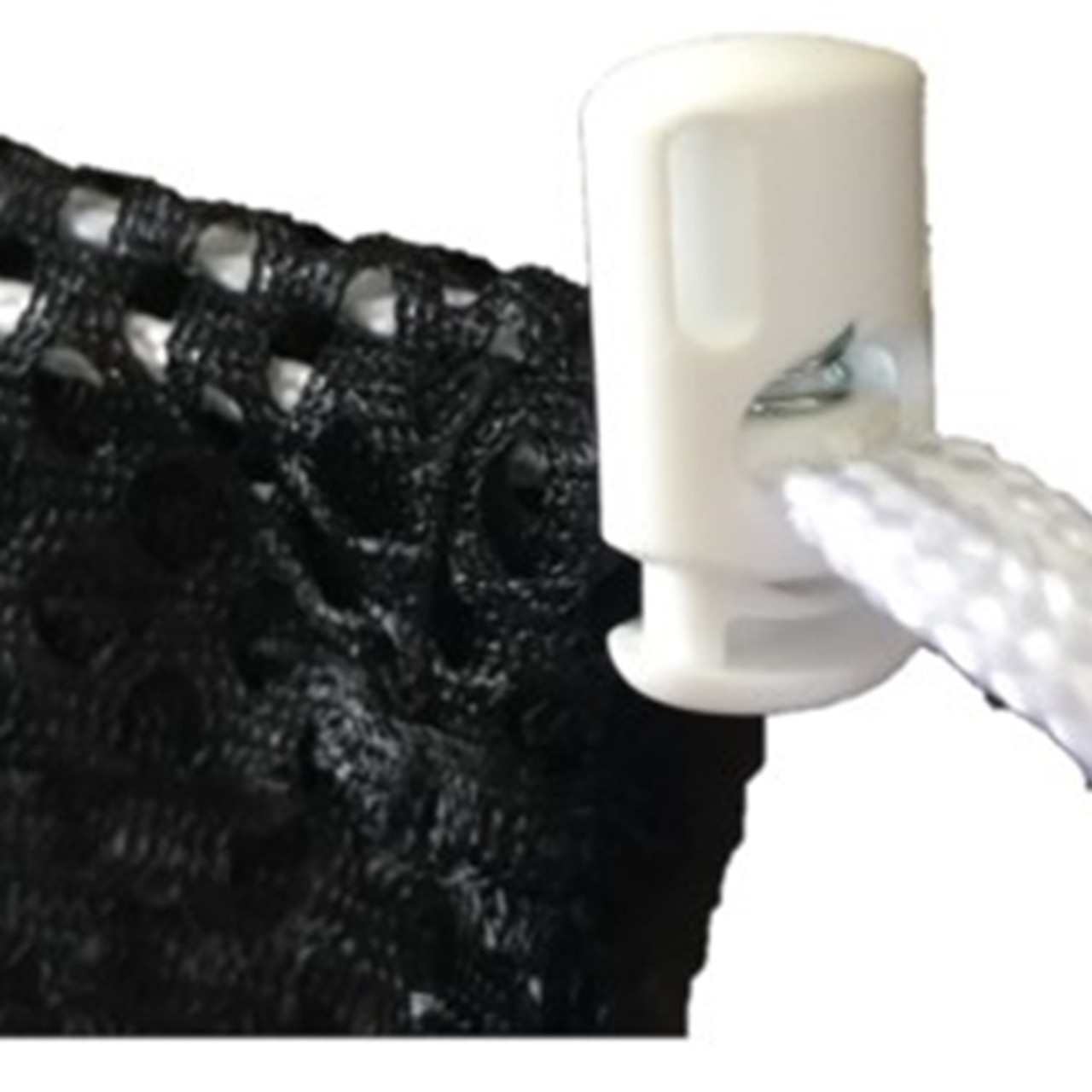 Closeup of drawstring toggle on a mesh laundry bag
