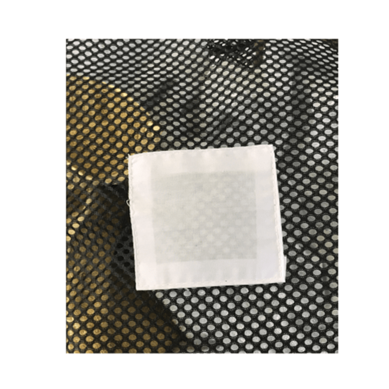 Closeup of ID tag on a mesh laundry bag