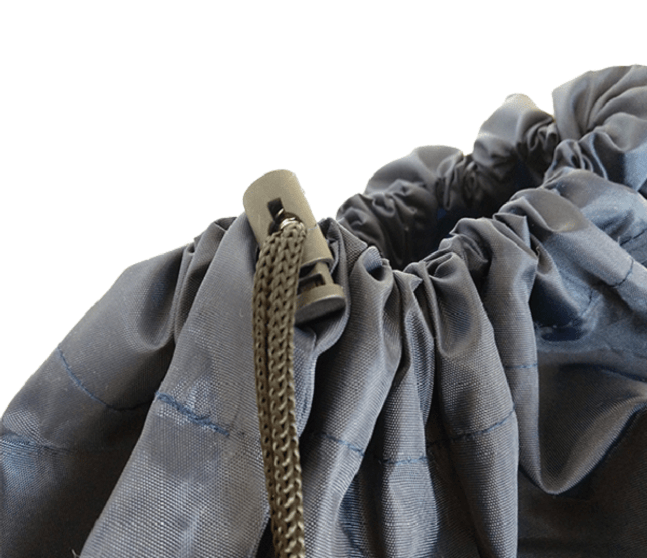 Closeup of toggle and drawstring on a black large laundry bag Closeup of toggle and drawstring on a black large laundry bag