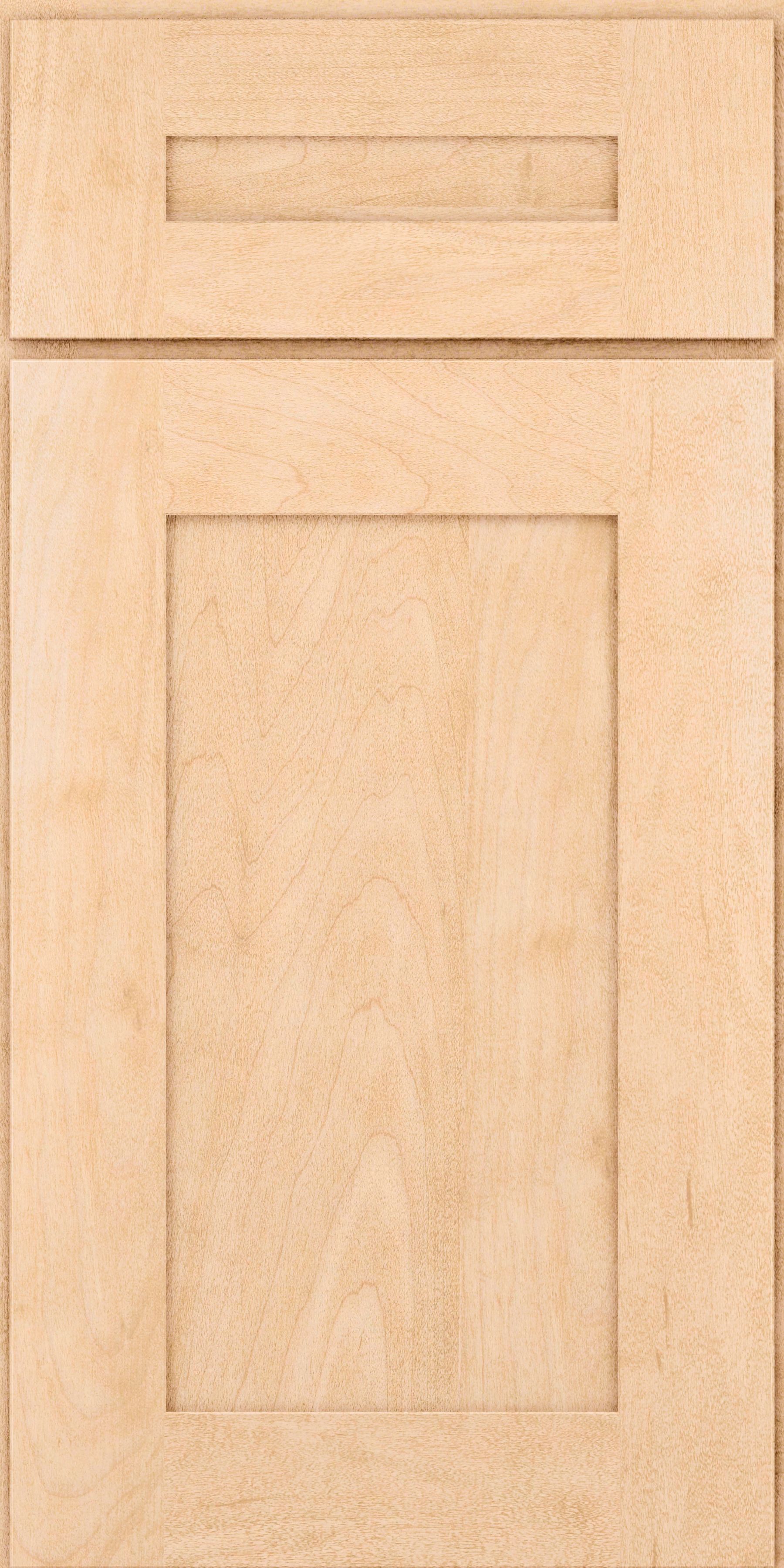 KraftMaid Shaker-style cabinet door in Natural finish showing light, creamy undertones and smooth uniform woodgrain of Maple species