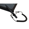 Black coiled stylus tether securing a black digital pen to a rugged tablet case
