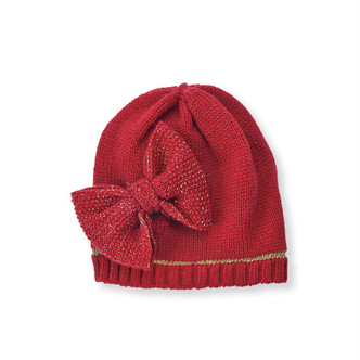 Mud Pie Red Knit Sparkle Bow Hat