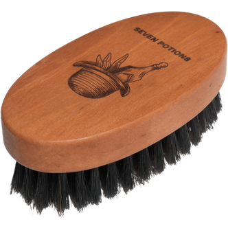 Seven Potions Firm Boar Bristles Beard Brush with Oval Pear Wood 