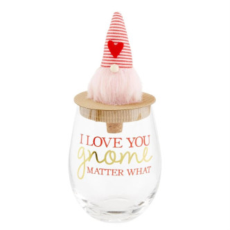 Cute Valentines Gnome Wine Glasses & Cork by Mud Pie