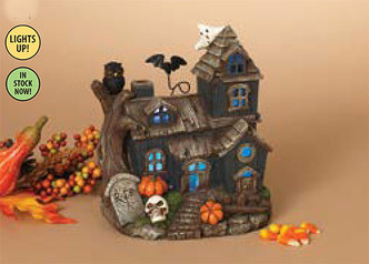 Lit Halloween Haunted House Decoration, 8.3 in