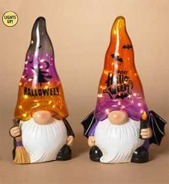 Cute Lit Resin Halloween Gnomes, 11.6 in