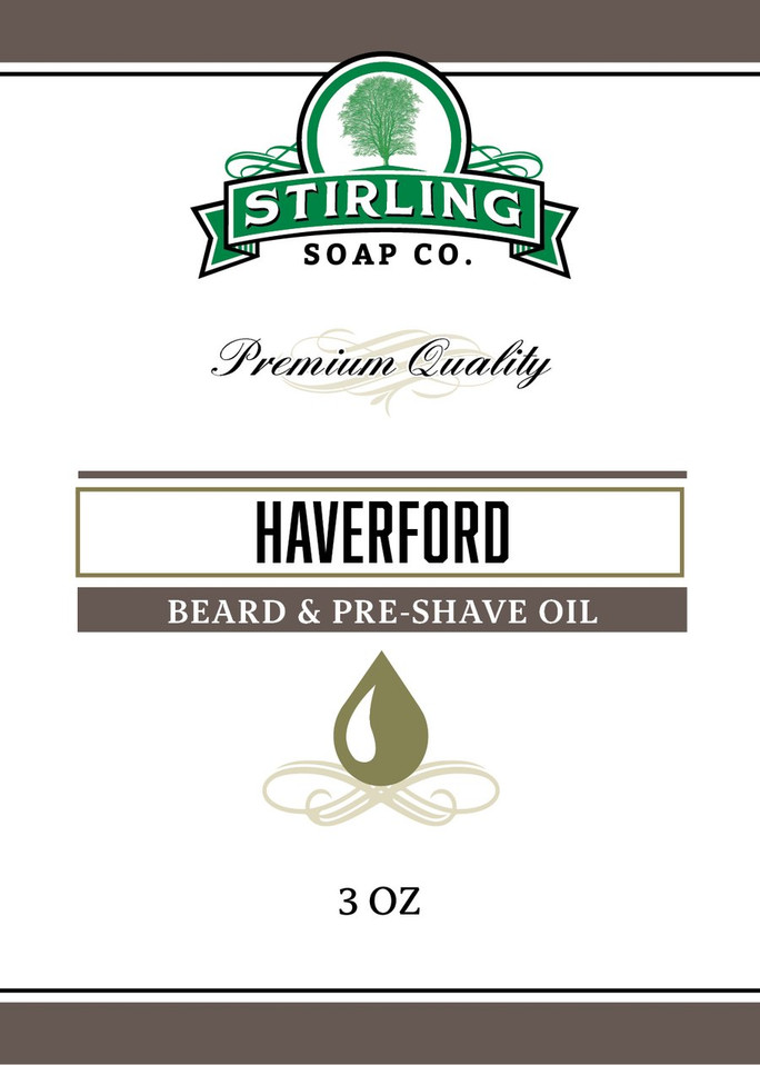 Haverford Natural Beard & Pre-Shave Oil by Stirling Soap Company, 3 oz