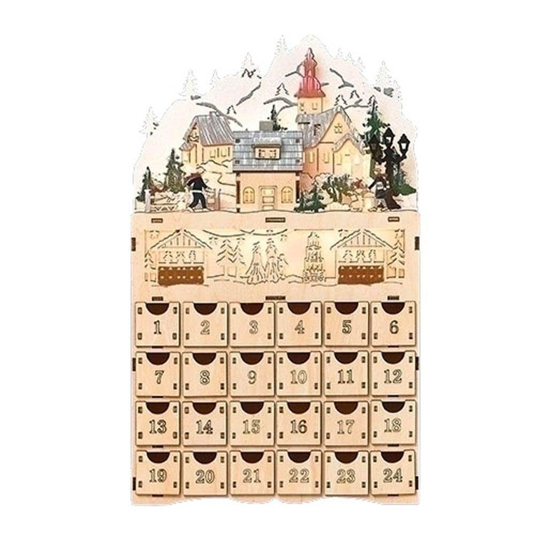 Beautiful & charming wooden advent calendar with Christmas scene by Roman