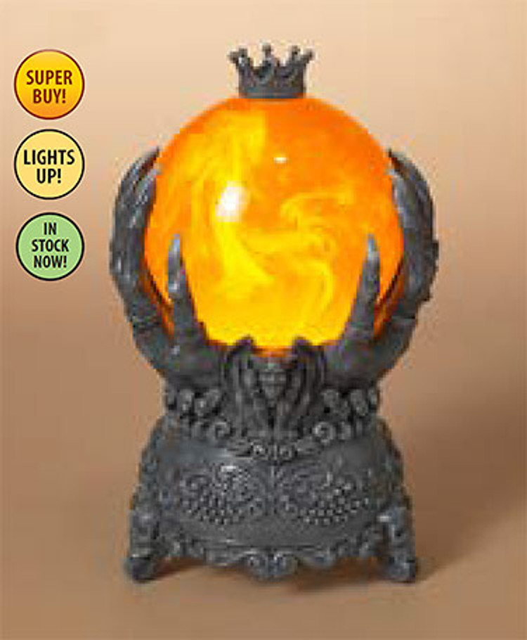 Cool Lit Smoky Water Globe with Skeleton Hands Base, 9.4"