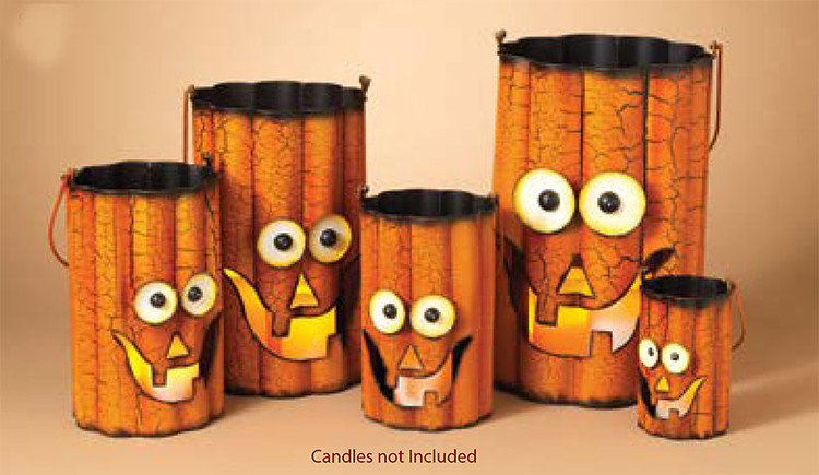 Set of 5 Cute Halloween Pumpkin Face Luminaries, 29.5 in