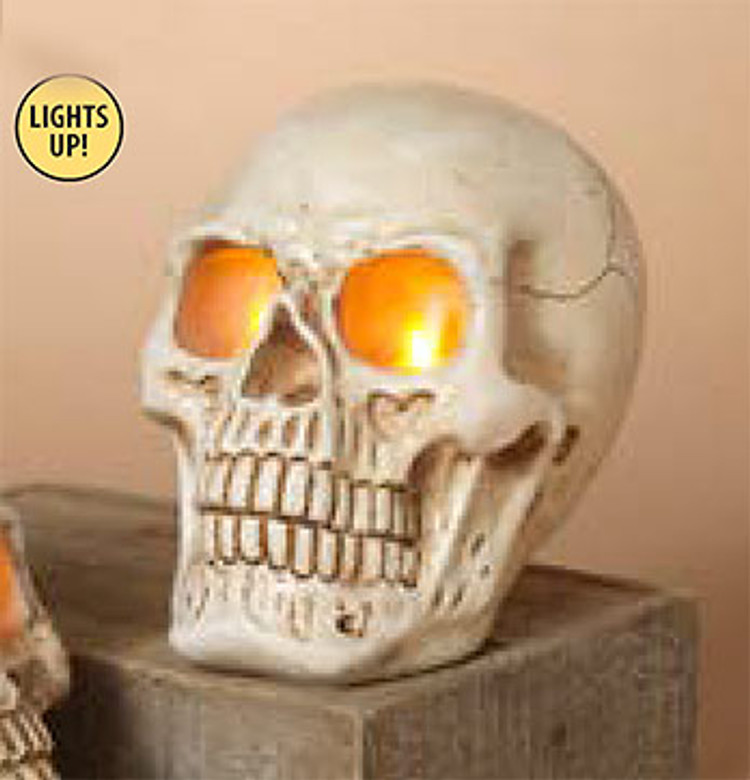Spooky Resin Skull With Flickering Candles, 8.4 in