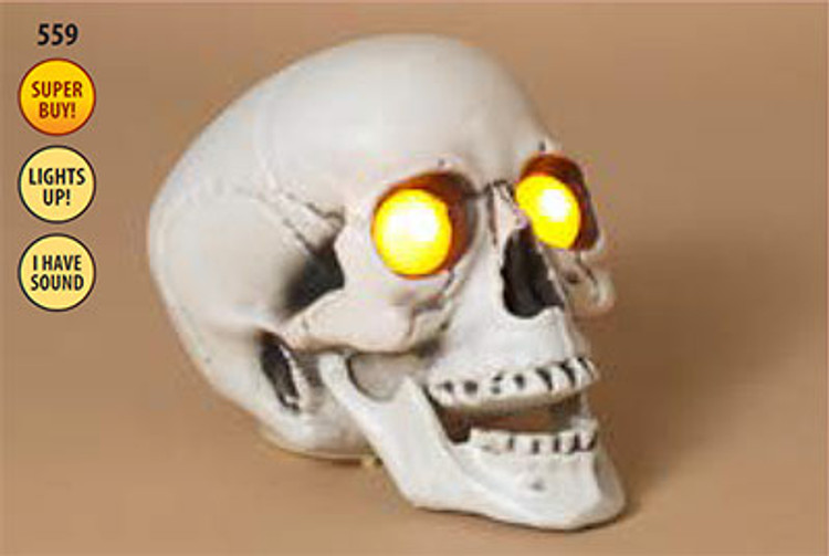 Skull With Lit Eyes & Sound, 8.3 in
