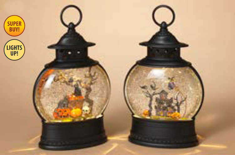 Spinning Water Globe Lantern with Halloween Scene, 11"