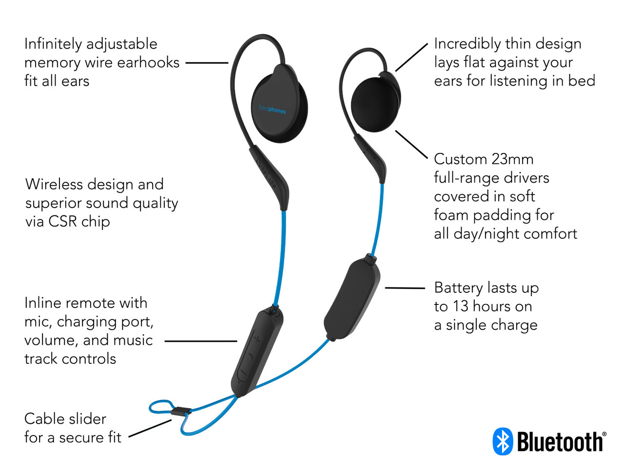 Connect Bluetooth® Headphones, In Ear, Micro, Ear Hook, black