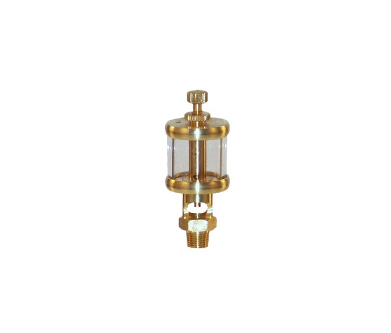 Drip Feed Oiler. machined from brass with a 5/8" diameter glass reservoir.