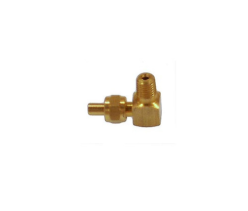 connects 3/32" O.D. copper or brass tube to a male 3/16-40 UST model pipe thread at a 90 angle. Uses TUN3 union nut.